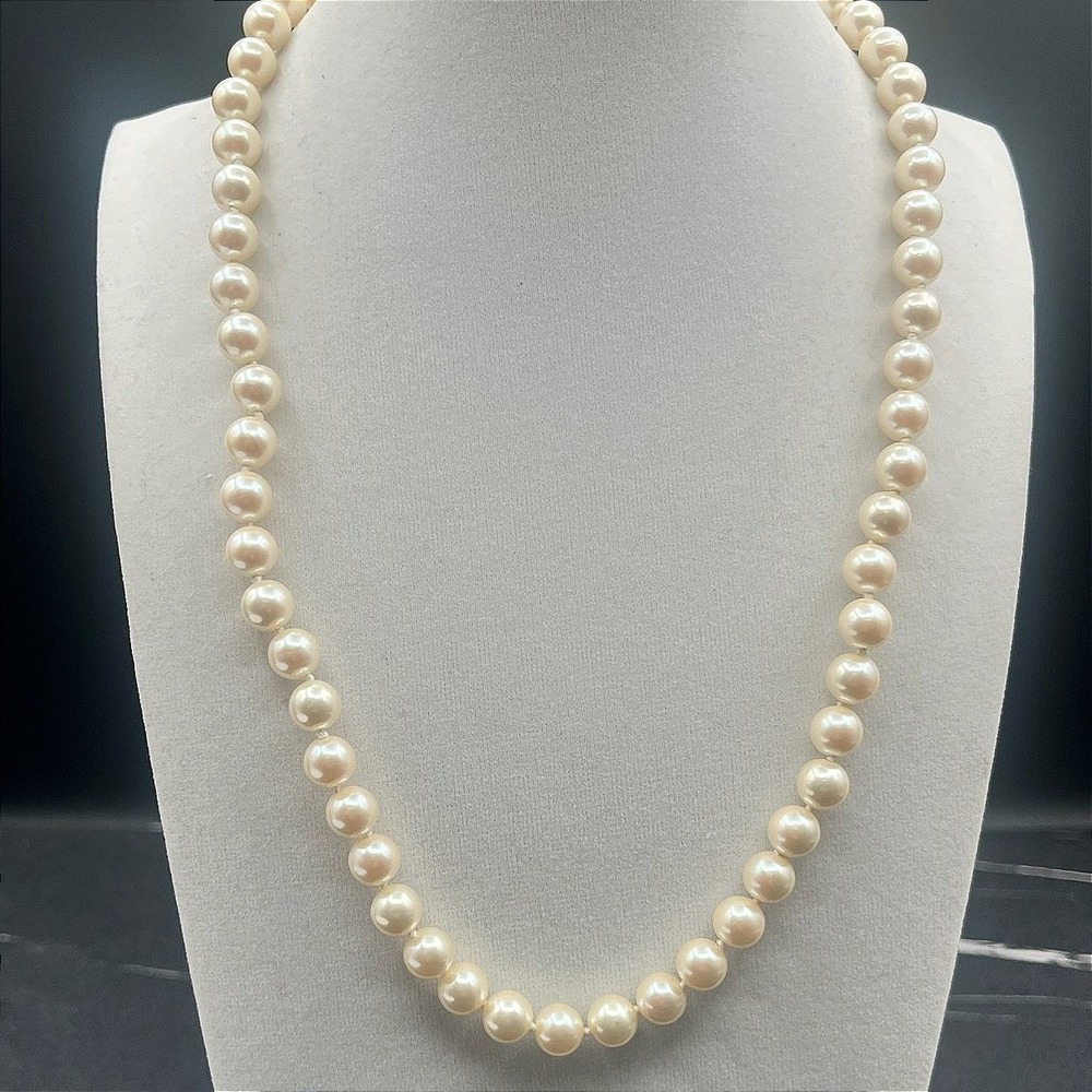 Vintage Plastic Pearl Beaded Necklace Faux‎ Ivory Pearls Gold Tone Clasp Jewelry